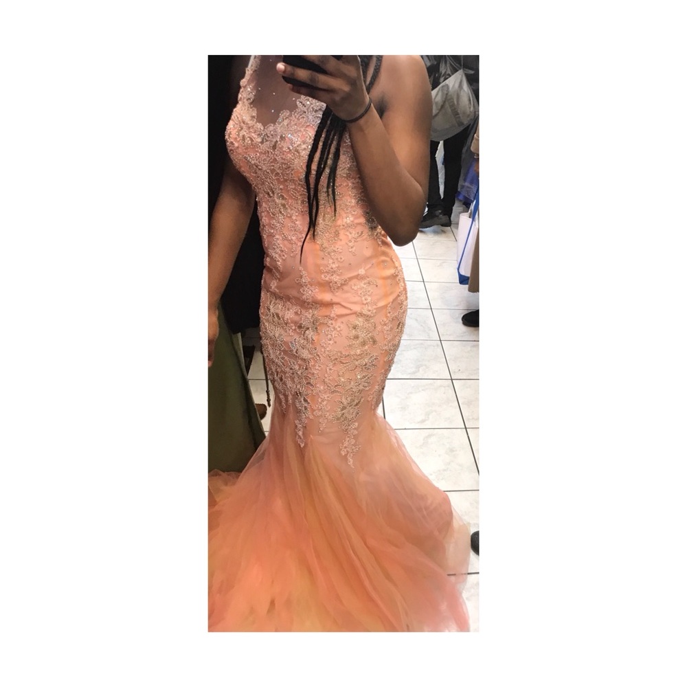 Peach/ Gold mermaid prom dress